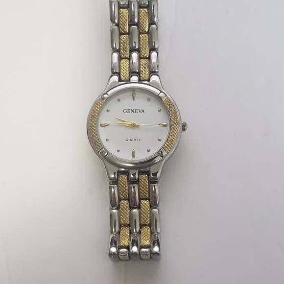 Geneva Watch Women 28mm Quartz Gold Silver Tones White Dial Round Analog Clasp - Picture 2 of 12
